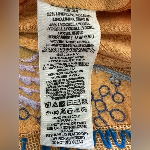 Free People Love Letter Tangerine Orange Size Small Boho Embroidered Linen - Picture 11 of 11